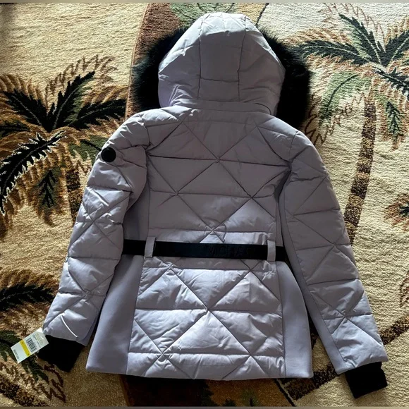 Michael Kors 💅❄️✨ Sweet Lilac Winter Belted MK Fur Puffer Coat Jacket NWT $280 - Picture 3 of 12